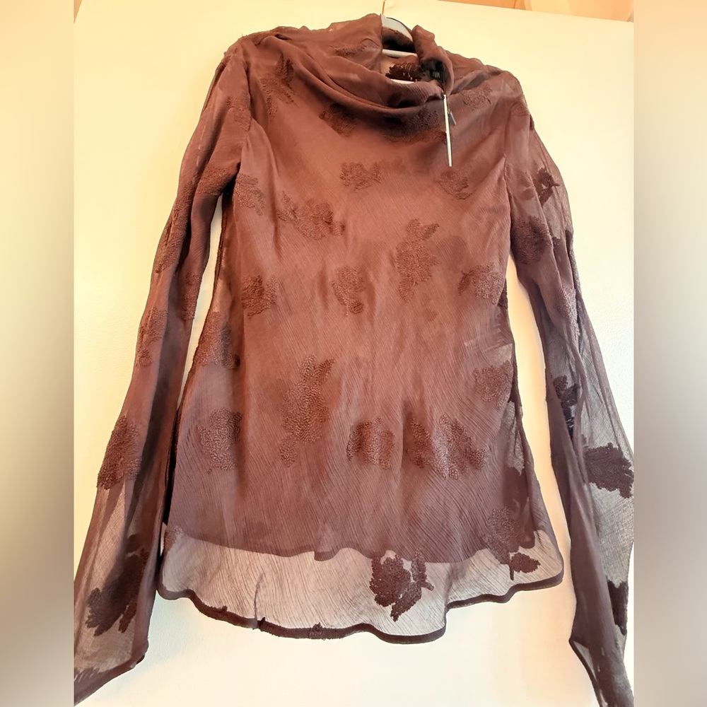 Zara Sheer Brown Floral Blouse - Picture 4 of 6